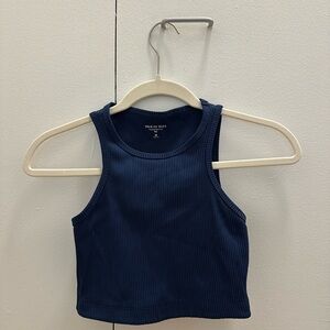 Year of Ours Navy Ribbed Crop Tank Top